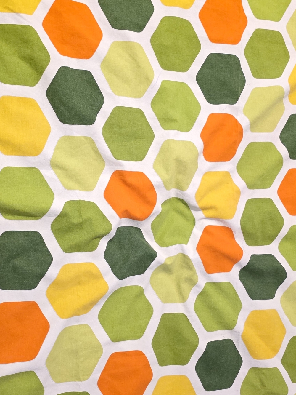 4/$67 Deal! Vintage Hexagon Print Fabric in Green, Orange, Yellow